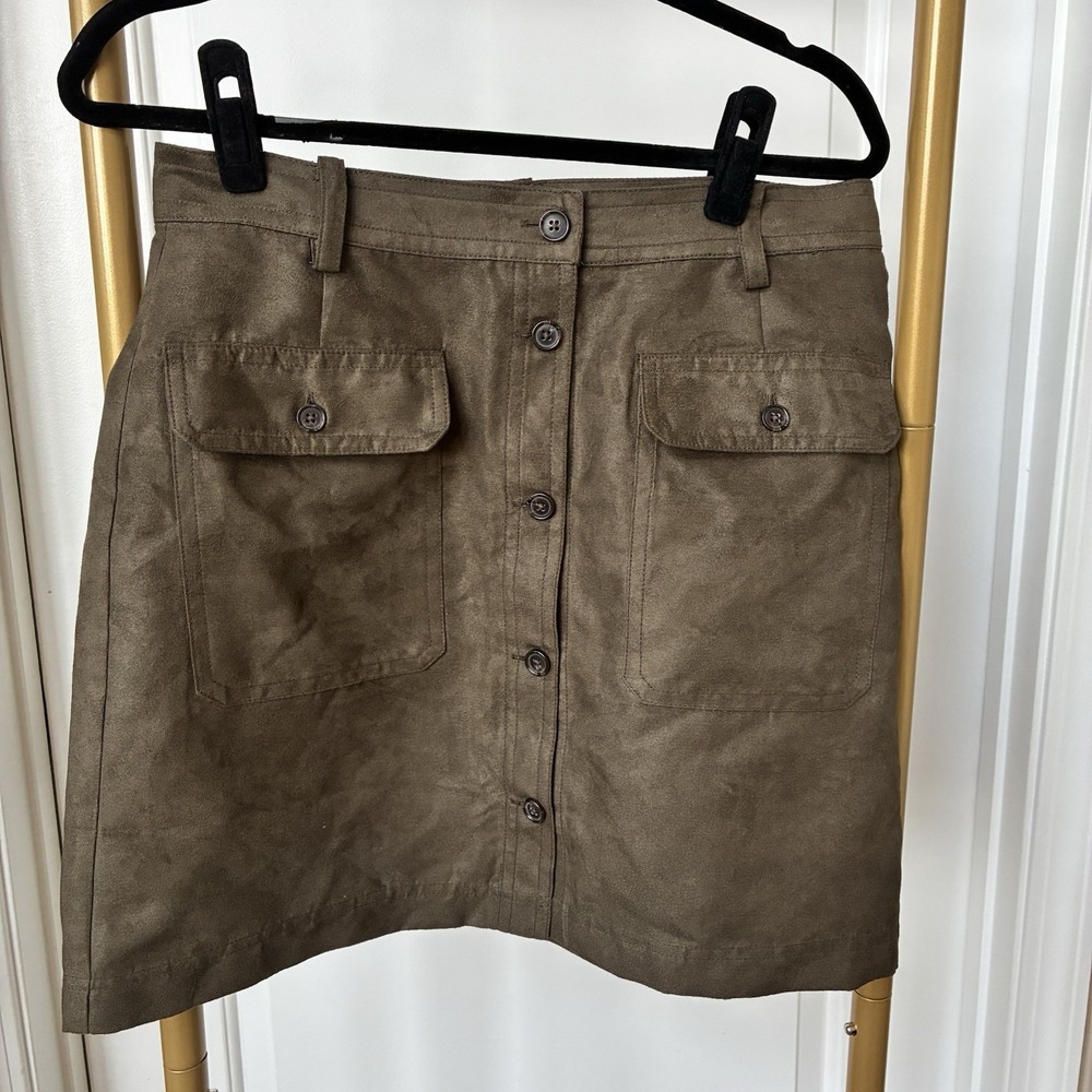 Banana Republic "Portia" Vegan Suede Utility Mini Skirt Sz 8 Cargo Green EUC - Picture 3 of 12